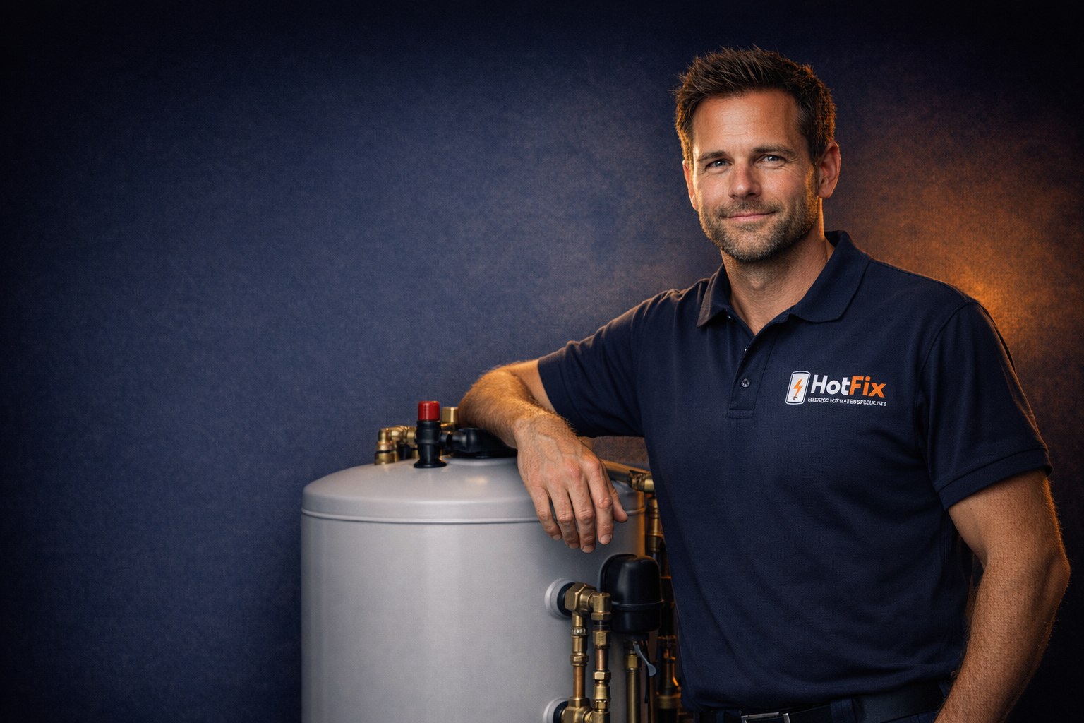 G3 qualified HotFix engineer beside an electric hot water cylinder in Manchester